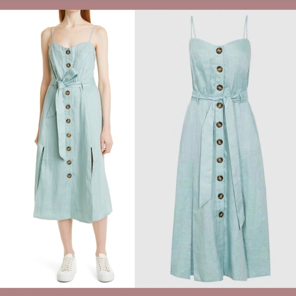 NWD $320 Reiss [ 14 US ] Catalina Linen Button Front Midi Dress in Sage‎ - Picture 3 of 16